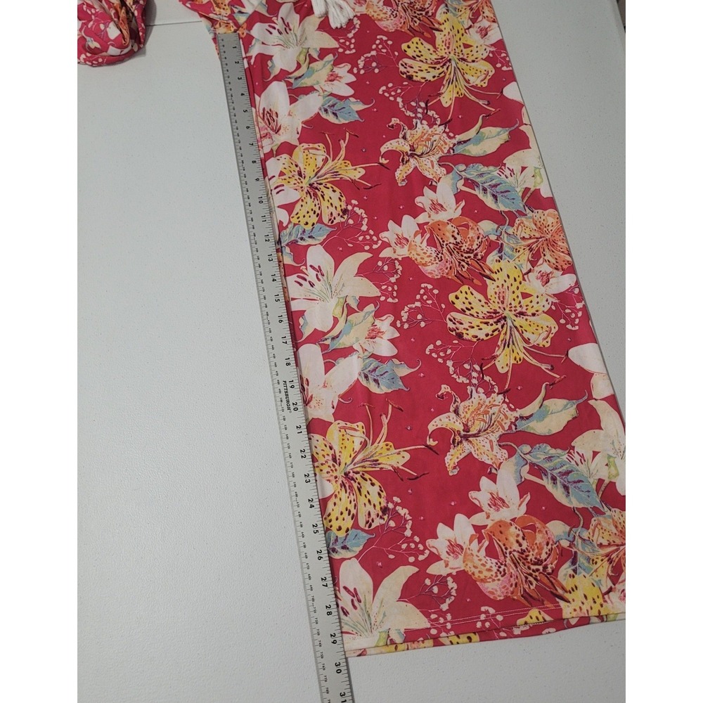 West Loop Wide Leg Pull On Pants Pink Floral XL Smocked Waist Tassel Tropical - Picture 6 of 8